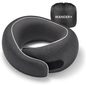 WANDER PLUS Travel Neck Pillow, Pure Memory Foam Neck Pillow for Airplanes, Comfortable Breathable Cover, 360 Degree Support Ergonomic Design Best for Sleeping Plane Train Travel Essentials Max Black