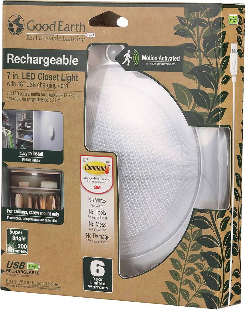 Good Earth Lighting RE1110-SIL-07LF2-G Rechargeable Lithium Battery LED Motion-Activated 7-Inch Round Closet Light - Silver - 25W Incandescent Equivalent - 4000K - Motion Sensing up to 15 ft 