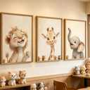 Safari Animals Nursery Wall Art Woodland Animals Nursery Wall Decor Cute Giraffe Elephant Lion Picture Painting Tropical Savanna Poster Print Artwork for Baby Room Boy Room Kids Room Decoration, 24"L x 16"W