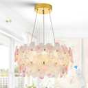 20" Pink Flower Crystal LED Chandelier Gold Elegant Light Fixture