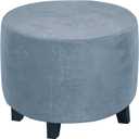 Round Ottoman Slipcover – Stretchable Footstool Cover with Elastic Bottom | Plush Velvet Fabric | Fits Storage Ottomans, Poufs & Stools (Dusty Blue, Medium)