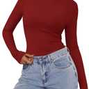 PRETTYGARDEN Womens Long Sleeve Shirts 2026 Ribbed Knit Slim Fitted Basic Tee Casual Going Out Tops Underscrubs Fall Clothing (M)