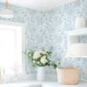 Dimoon 17.3" X 137.7" Peel and Stick Wallpaper Blue White Boho Contact Paper Modern Floral Leaf Wallpaper Renter Friendly Waterproof Removable Self Adhesive Wall Paper Bedroom Bathroom Cabinets Vinyl