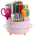 Marbrasse Desk Organizer, 360-Degree Rotating Pen Holder, Desk Organizers and Accessories with 5 Compartments Pencil Organizer, Art Supply Storage Box Caddy for Office, Home(Pink)