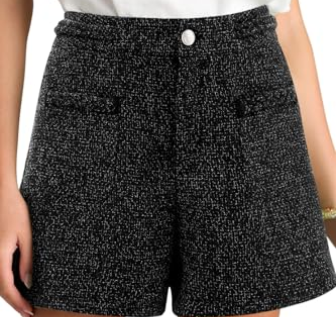 Cicy Bell Womens Tweed Summer Shorts High Waisted Wide Leg Dressy Casual Shorts with Front Pockets Black White L