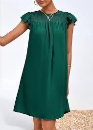 KIRUNDO Women Summer Shift Dress 2025 Casual Ruffle Cap Sleeve Smocked Crew Neck Loose Flowy
 (Large)