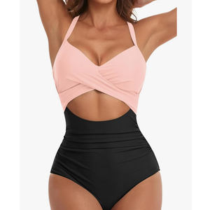 Eomenie Women's One Piece Swimsuits Tummy Control Cutout High Waisted Bathing Suit Wrap Tie Back 1 Piece Swimsuit XL