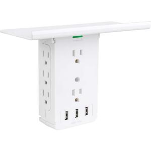 Power Charger Shelf-CFMASTER 11 Port Surge Protector Wall Outlet, 8 Electrical Outlet Extenders and 3 USB Ports 3.4A, with Removable Built-in Shelf and LED Indicator, FCC Listed, White