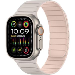 Tasikar Magnetic Bands Compatible with Apple Watch 49mm 46mm 45mm 44mm 42mm Soft Silicone Replacement Loop Wristband for iWatch Ultra 3 2 1 SE Series 11 10 9 8 7 6 5 4 3, Starlight-Pink