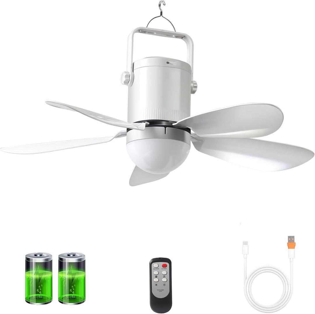 21'' Ceiling Fan with Light and Remote, 21600mAh Battery Operated Gazebo FanOutdoor Hanging Fan for Gazebo, RVPatio, Camping Tent, Greenhouse,Porch Chicken Coop, USB-C Fast Charge, Small