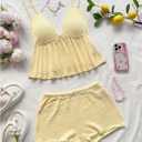 SHENHE Y2K Women's 2 Piece Pajama Set V Neck Ruffle Tank Top and Shorts Loungewear