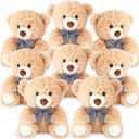 Jenaai 8 Pack 10 Inch Bear Stuffed Animals Bulk Cute Soft Christmas Stuffed Bear Plush Toys with Plaid Bows Sleeping and Playing Toys for Kids Girls Boys Birthday Wedding Baby Shower(Black, White)