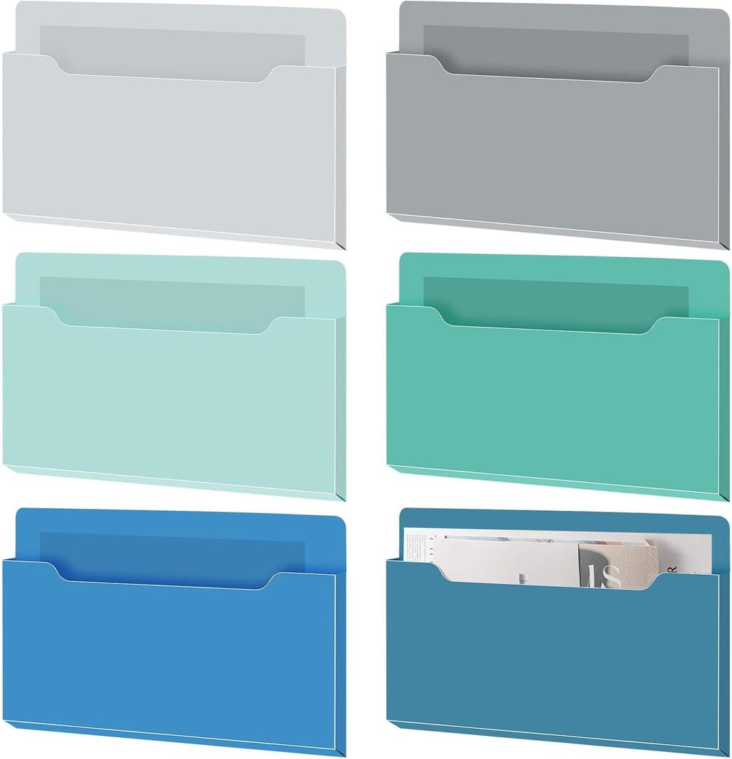 Fuutreo 6 Pcs Magnetic Wall File Organizer Magnetic Wall File Holder Refrigerator Magazine Holder for Mail Letters Paper(Aqua Green,8.3 x 13.8 Inch)
