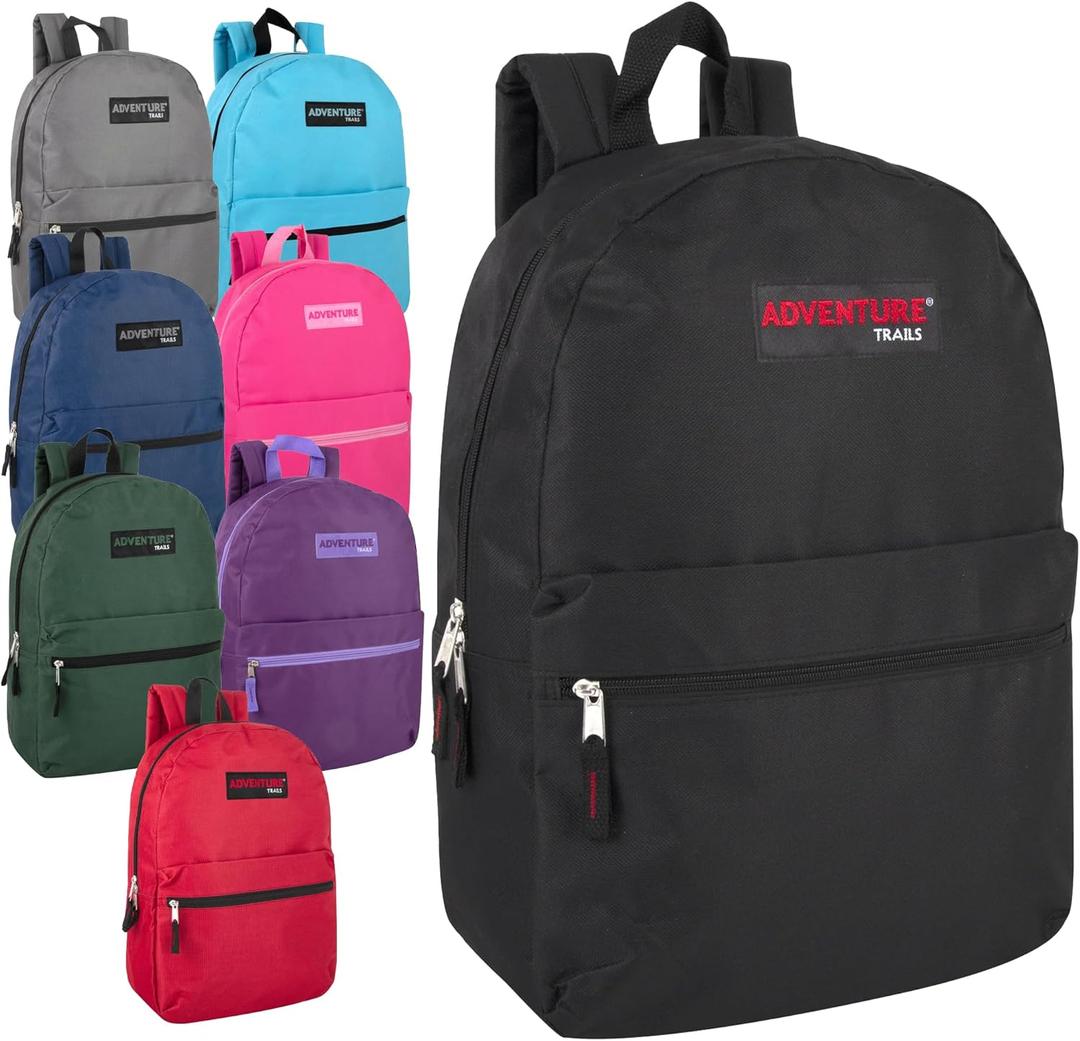 Bulk Backpacks Classic 17 Inch Backpacks for Boys and Girls - Case Pack of 24 Wholesale Backpacks in Bulk for Kids, School, Adults (8 Color Assortment)