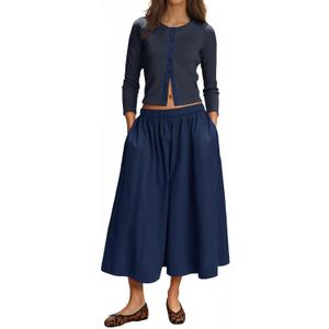 Tankaneo Womens 2 Piece Skirt Sets 3/4 Sleeve Knit Cardigan Elastic Waist Midi Skirt Outfits Casual Matching Dress Set (Large, Navy)
