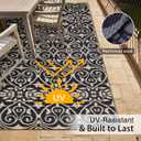 OLANLY Outdoor Rug Waterproof 5x8 ft Clearance, Reversible Outdoor Plastic Straw Rug with Floral Pattern, RV Mat for Patio, Camping, Balcony, Deck, Backyard, Black & Beige