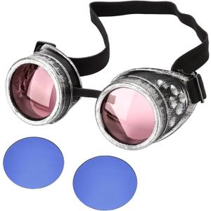 Steampunk Goggles SANGLE SOPFFY Steampunk Glasses Vintage Goggles Changeable Colored Lens Halloween Costume Accessory