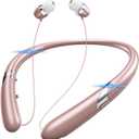 Bluetooth 5.3 Neckband Bluetooth Headphones, Retractable Headphone with Fast Pairing & IPX5 Waterproof, Retractable Design for Travel and Daily Use (Pink)