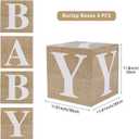 Voircoloria Baby Boxes with Letters for Baby Shower, 4pcs Balloon Boxes with Printed Letters for Gender Reveal Birthday Wedding Baby Shower Decorations(Burlap)