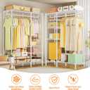 F4 Heavy Duty Clothes Rack (With Hanger Rod) Freestanding Clothing Racks for Hanging Clothes，Adjustable Closet Organizer System, Portable Garment Rack 45"W x 15.8"D x 71.3"H,Max Load 600LBS,White