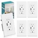 BESTTEN 24W USB Wall Outlet, 15 Amp Power Outlet with Type C & Type A Ports, 4.8A USB Receptacle with TR, Screwless Wallplate Included, Self-Grounding, UL Listed, 5 Pack, White