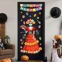 Pasimy Day of The Dead Bulletin Board Set Colorful Sugar Skull Classroom Decorations Mexican Dia De Los Muertos Cutouts with 3D Paper Flowers for Door Wall Decor Fiesta Halloween Party(Classic)