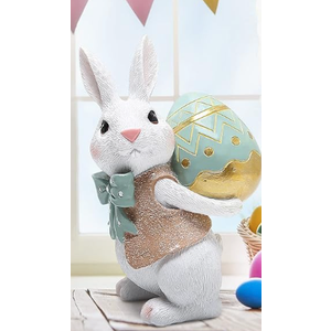 Hodao 5.5 Inch Polyresin Bunny Decorations Spring Easter Decors Figurines Tabletopper Decorations for Party Home Holiday Cute Rabbit Easter Gifts (Blue)