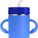 BUSOHA Kids Insulation Stainless Steel Tumbler - Kids Water Bottle with Handle Spill Proof Flexible Straw Sippy Cup Stainless Steel Training Cup for Picnic Travel,12oz,Blue