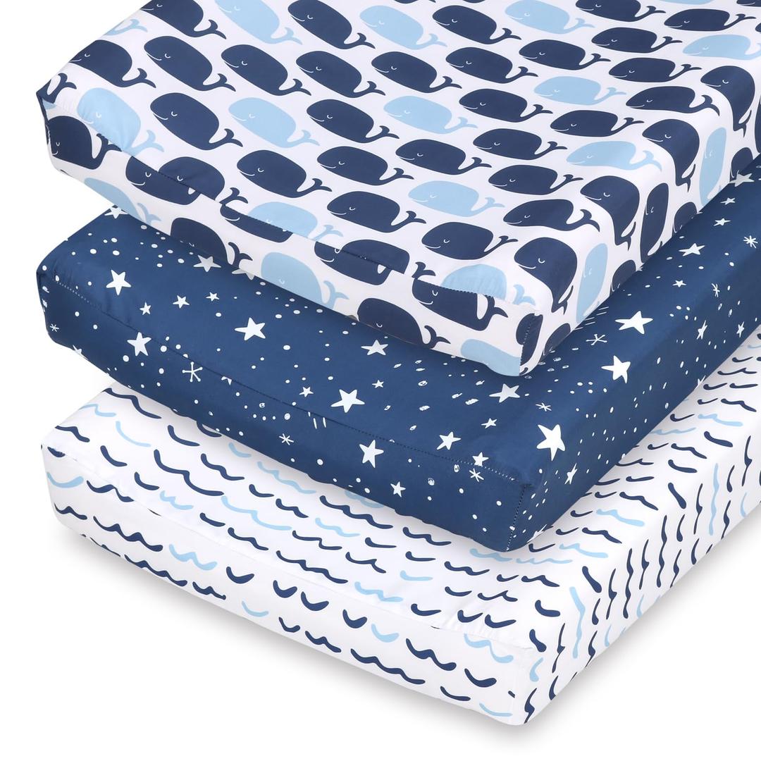 The Peanutshell Baby Girl or Boy Changing Pad Covers Set of 3 - Ultra Soft Baby Changing Pad Cover - Fits Standard Changing Table Pads, Durable, Machine Washable Sheets - Nautical Whale