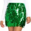 Tipsy Elves Womens Sequin Skirts Sparkly Knee Length Concert Mini Skirt Shiny Dance Club Rave Party Skirt for Women (Medium, Green Metallic Tassel)