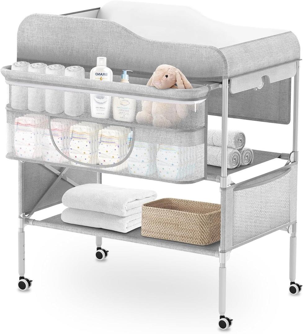 SEA PUNK Portable Baby Diaper Changing Table, Foldable Diaper Changing Station, Waterproof Changing Table Height Adjustable Changing Station for Infant and Nursery, Mobile Changing Station