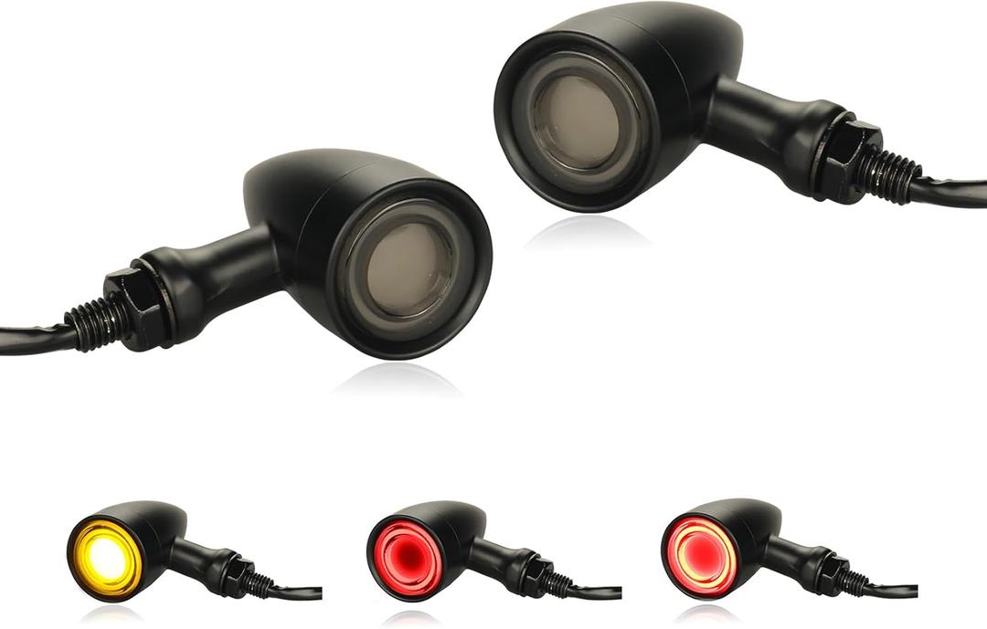 Motorcycle LED Tail Lights Universal Bullet Turn Signals Rear Running Light Motorbike Brake Taillights Compatible with Honda Harley Kawasaki Yamaha Suzuki (Amber/Red)