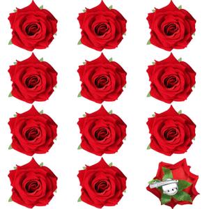 Yilloog 12 Pack Rose Hair Clip Flower 2.8'' Hairpin Floral Brooch Floral Hairclips Mexican Flowers Hairpin Party Supplies for Women Rose Hair Accessories Wedding Pack(Red)