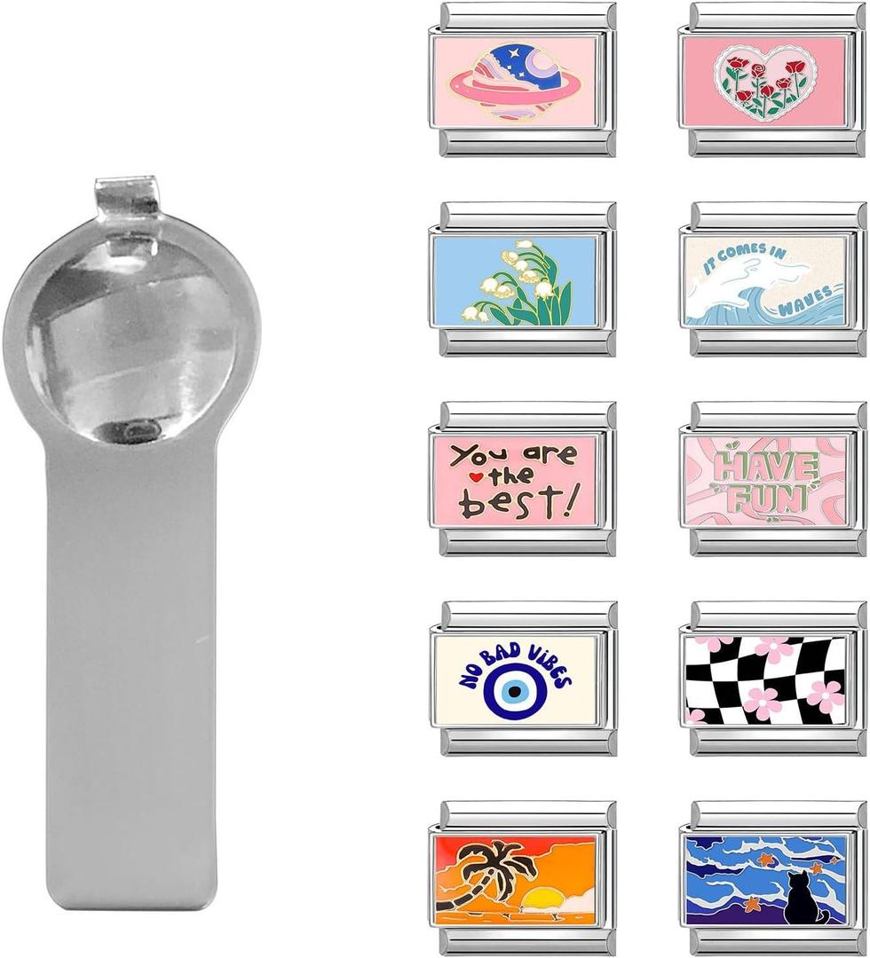 papasgix 11Pcs Italian Charms, 10mm*9mm Silver Italian Charm Bracelet Link Multiple Patterns DIY Jewelry Gifts