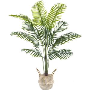 Artificial Palm Tree, 5ft Fake Areca Palm Plant with Basket, Tropical Faux Dypsis Lutescens Plants for Indoor Outdoor Home Office Shop Garden Dcor