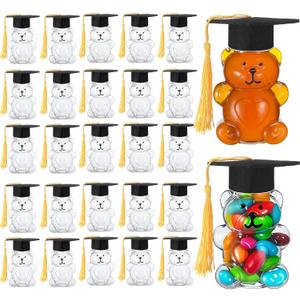 73 Sets 2026 Graduation Cap Bear Candy Jar 2oz Empty Bear Plastic Container with Graduation Cap with Tassel Grad Bear Bottle DIY Gift for Graduation Party Favor Decoration Supplies