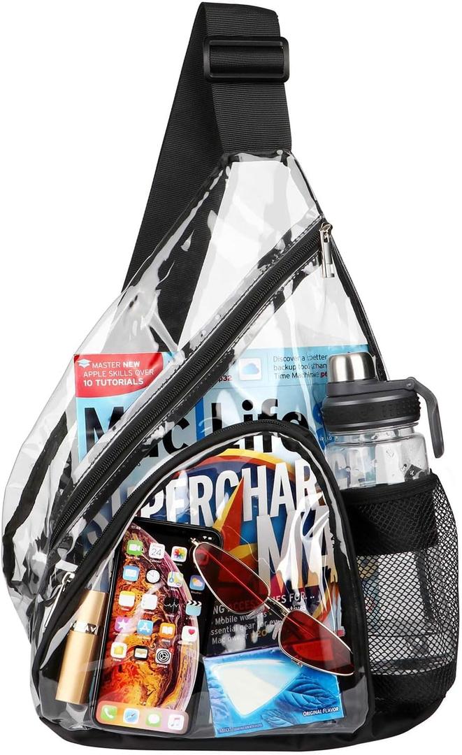 HULISEN Clear Sling Bag, Clear Bag Stadium Approved, Transparent Shoulder Crossbody Backpack Chest Casual Daypack (Black)