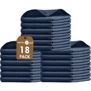 Native Fab Waffle 18 Pack Dish Cloths Set - 100% Cotton, 12"x12", Absorbent, Quick Dry, Washable Towels for Cleaning, Cooking & Drying Dishes - Great for Home, Restaurants, Cafes, Bars - Navy Blue