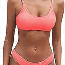 Fanuerg Women's Ribbed Bikini Sets Scoop Neck Cheeky Swimsuit Textured Two Piece Bathing Suit, Coral Pink, Medium Size