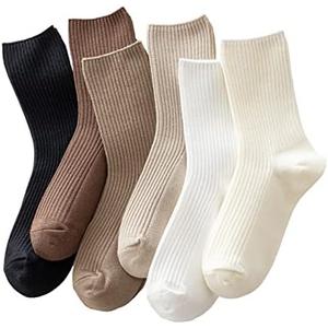 ACCFOD Womens Cute Crew Socks Casual Athletic Aesthetic Socks Neutral Cotton Socks for Women Granola Girls Clothes, Solid Color 
