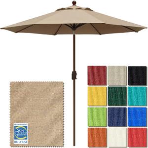 EliteShade USA 10-Year-Non-Fading 9Ft Market Patio Umbrella, UPF 50+ UV Protection Performance Sun Umbrella, Heavy Duty Commercial Grade Outdoor Table Umbrella with Crank & Tilt, Windproof Vented Top for Garden, Pool, Deck and Outdoor Playsets,Heather Beige