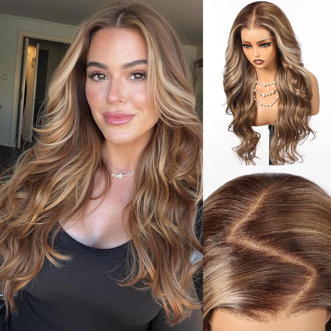 HAIRCUBE 136 Glueless Lace Front Wavy Wig, 26 Inch Lace Synthetic Wigs for Women Ash Brown Color