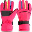 Kids Snow Gloves for Skiing Kids Mitten Winter Waterproof Girls and Boys Snow Gloves for Winter Cold Weather (5-8 years old, Red)