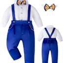 Booulfi Baby Boy Toddler Suits Boys Formal Clothes Bowtie Shift Suspenders Gentleman Outfit Boy Clothes 3 Months-3T (White)