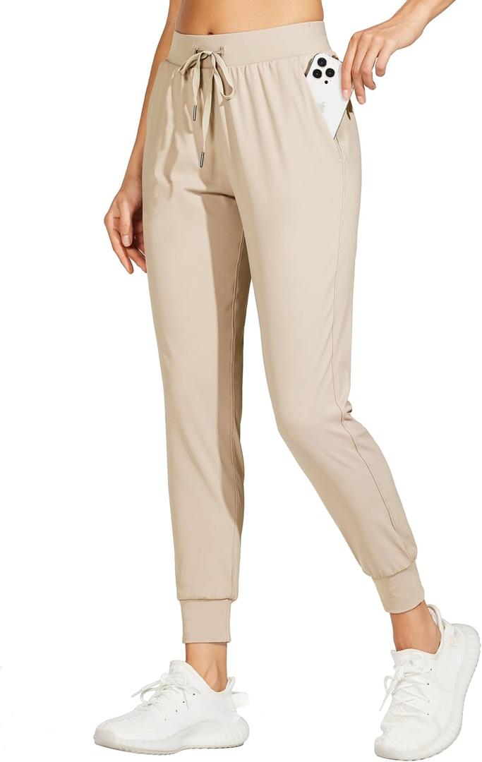 Willit Women's Joggers Pants Lightweight Athletic Sweatpants with Pockets Running Workout Casual Tapered Pants (Khaki)