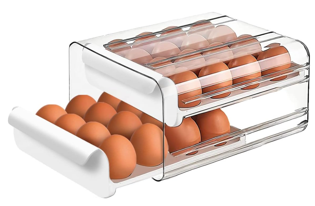 Large Capacity Egg Holder for Refrigerator, Egg Storage Container Organizer Bins, Stackable Clear Plastic Storage Egg Organizer with Handles, Household Egg Holder for Fridge(2 Layer)