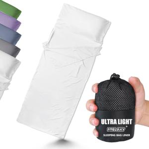 Frelaxy Ultralight Sleeping Bag Liner - Lighter & Compact, 3 Sizes Travel Sheets & Adult Sleep Sack, Comfy Breathable & Cooling & Silky Soft, Quick-Drying, for Backpacking, Hotel, Camping, Hostels (27.5in x 84.6", White)