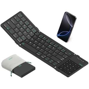 Nillkin Upgraded Foldable Bluetooth Keyboard with Touchpad & Number Pad, Portable Wireless Keyboard for Travel, Pocket-Sized, Full Size Keys, Support 3 Devices for iPad Laptop Tablets Phone, Black