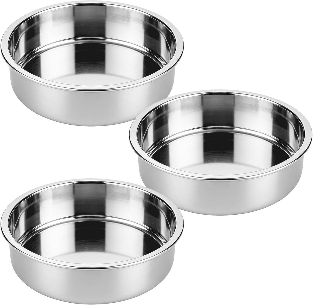 Tifanso Set of 3 Stainless Steel Cake Pans - 8 Inch Round Layer Cake Baking Pan Molds, Stackable Even Heating Baking Set, Dishwasher Safe Bakeware Tins for Home Bakers, Birthday Party Wedding