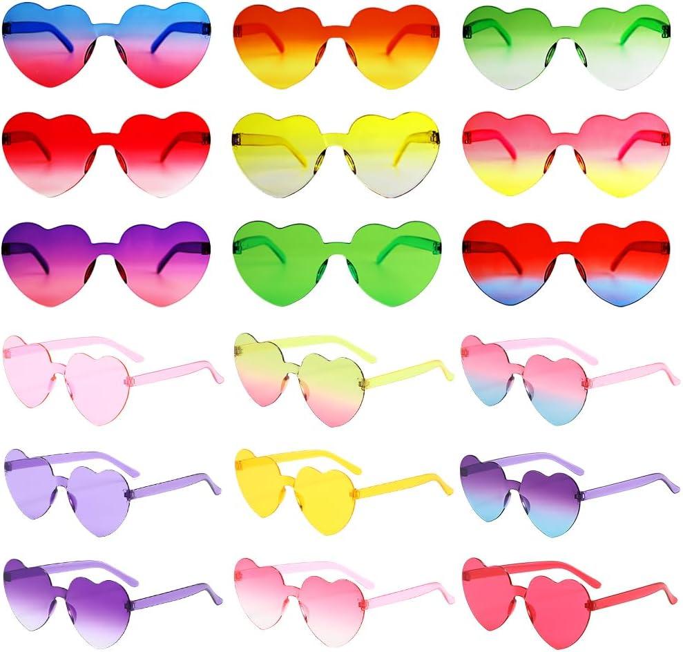 18 Pcs Heart Sunglasses Rimless Heart Shaped Glasses Transparent Frameless Sunglasses Fun Eyewear for Women Party Favors